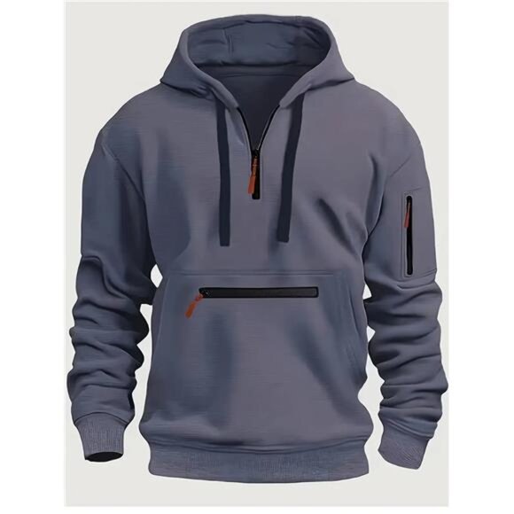 NWT Men's Technical Quarter-Zip Hoodie Navy Blue Utility Pocket Sweatshirt - Picture 1 of 5